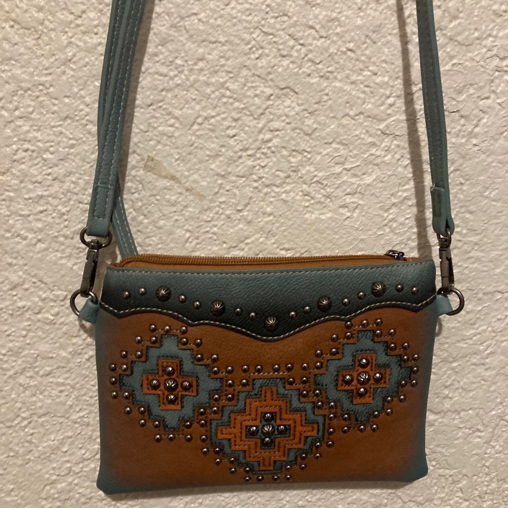 Montana West Brown Aztec Studded Turquoise Crossbody western wear